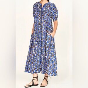 MIRTH Caftan SOMERSET DRESS LAPIS WILDFLOWER Handmade Collection Size 2 No belt